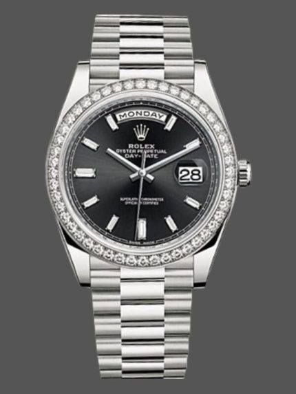 Rolex Day-Date 228349RBR Black Dial Diamond Bezel 40mm Mens Replica Watch