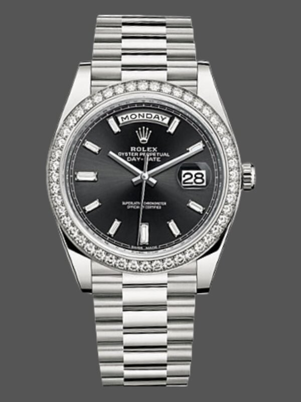 Rolex Day-Date 228349RBR Black Dial Diamond Bezel 40mm Mens Replica Watch - Image 1