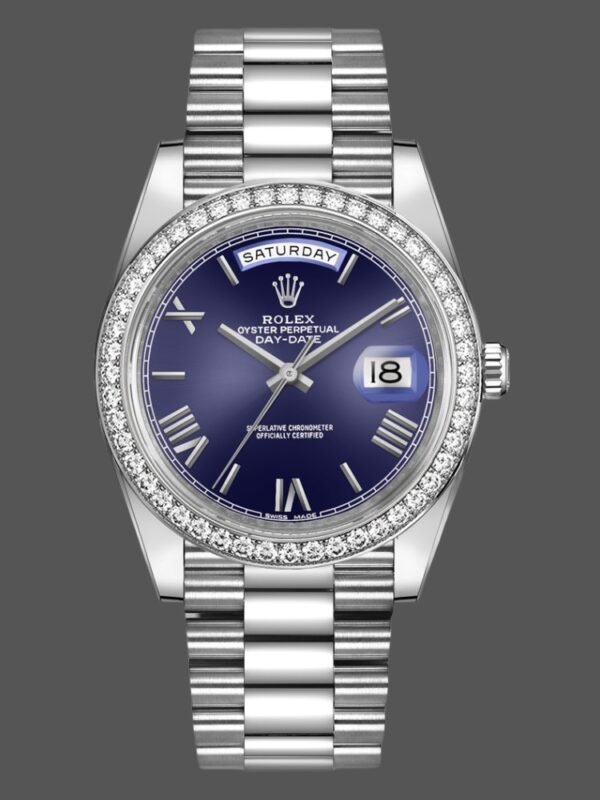 Rolex Day-Date 228349RBR Blue Roman Dial Diamond Bezel 40mm Mens Replica Watch - Image 1
