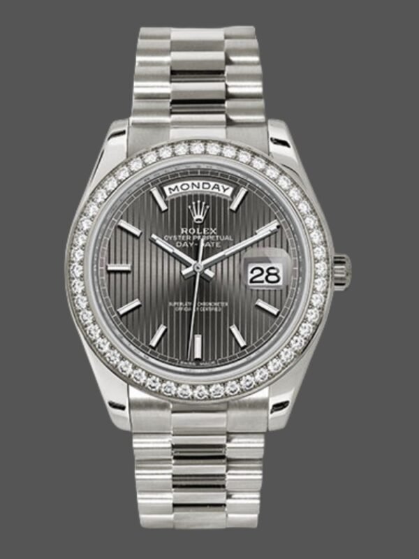 Rolex Day-Date 228349RBR Dark Rhodium Dial Diamond Bezel 40mm Mens Replica Watch - Image 1