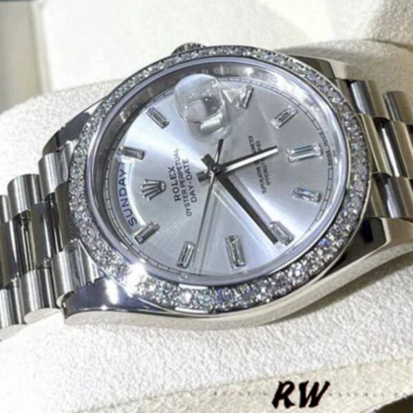 Rolex Day-Date 228349RBR Silver Dial Diamond Bezel 40mm Mens Replica Watch - Image 3
