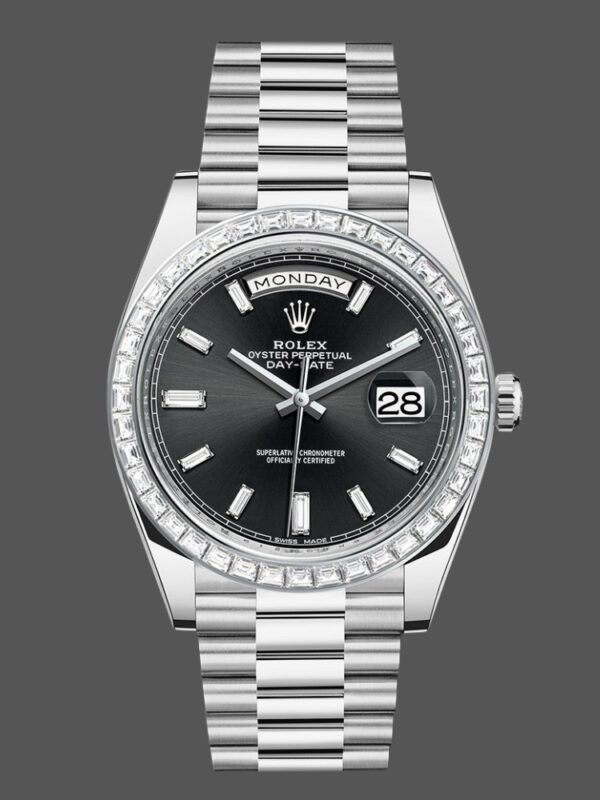 Rolex Day-Date 228396TBR Black Dial Diamond Bezel 40mm Mens Replica Watch - Image 1