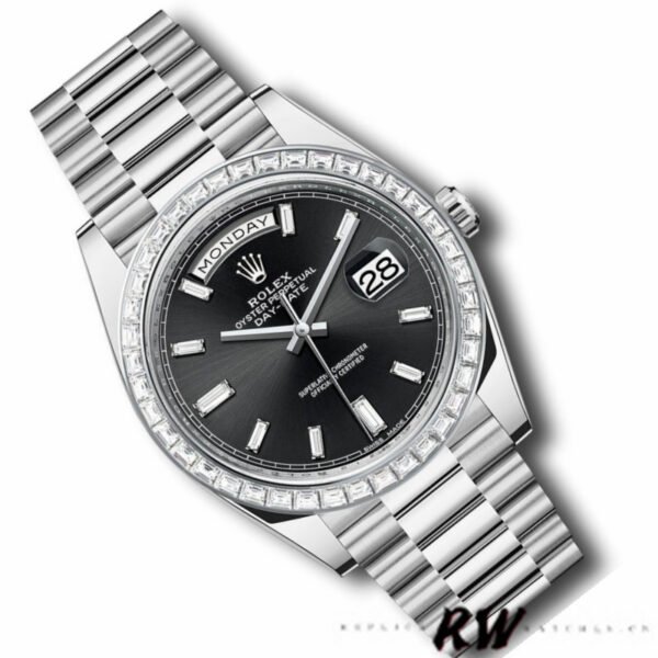 Rolex Day-Date 228396TBR Black Dial Diamond Bezel 40mm Mens Replica Watch - Image 3