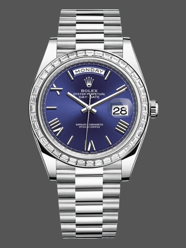 Rolex Day-Date 228396TBR Blue Dial Platinum Diamond Bezel 40mm Mens Replica Watch - Image 1