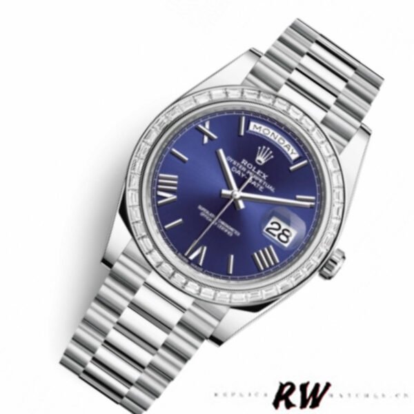 Rolex Day-Date 228396TBR Blue Dial Platinum Diamond Bezel 40mm Mens Replica Watch - Image 2