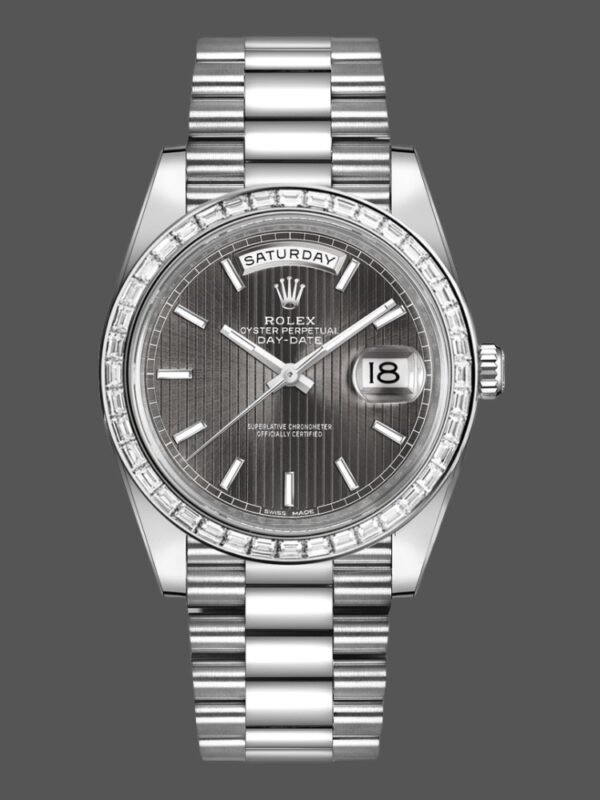 Rolex Day-Date 228396TBR Dark Rhodium Grey Dial Diamond Bezel 40mm Mens Replica Watch - Image 1