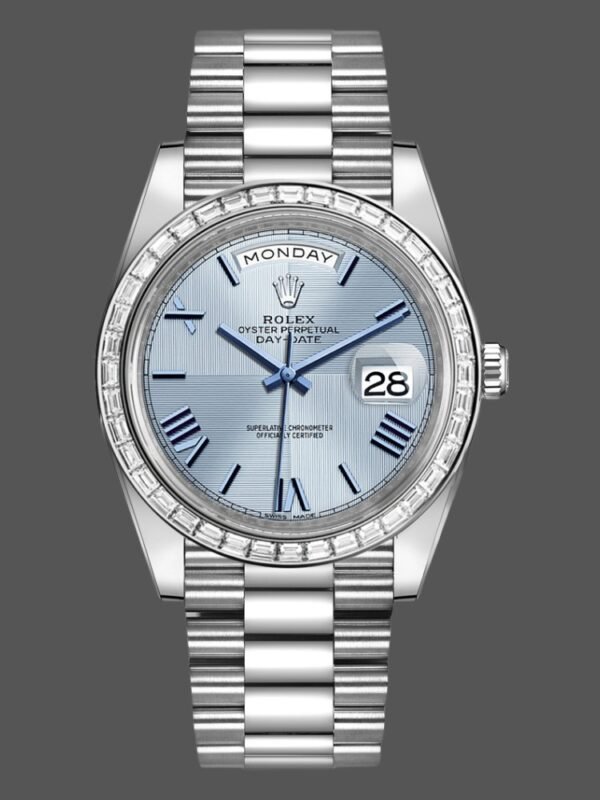 Rolex Day-Date 228396TBR Ice Blue Dial Platinum Diamond Bezel 40mm Mens Replica Watch - Image 1