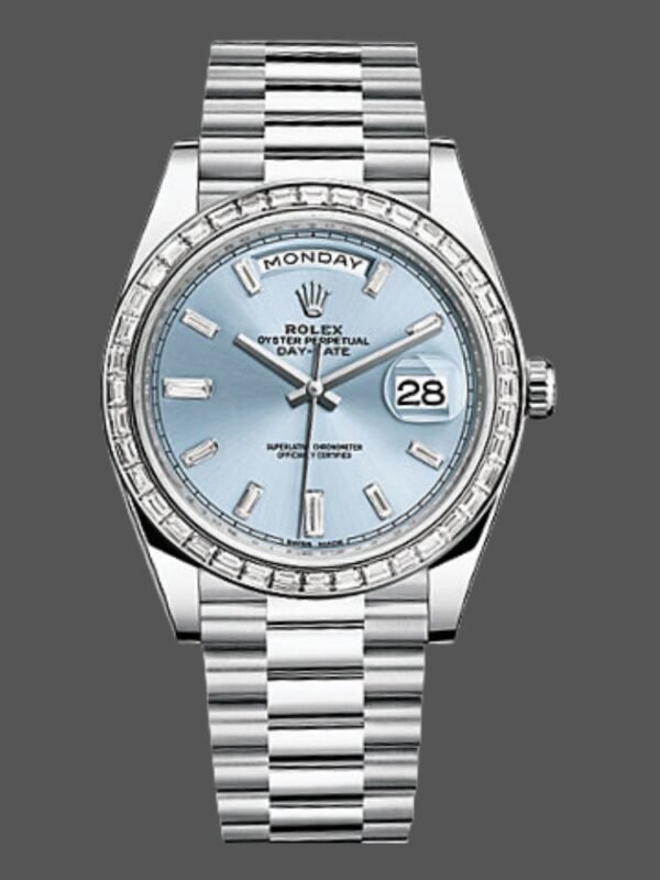 Rolex Day-Date 228396TBR Ice Blue Diamond Dial Diamond Bezel 40mm Mens Replica Watch - Image 1