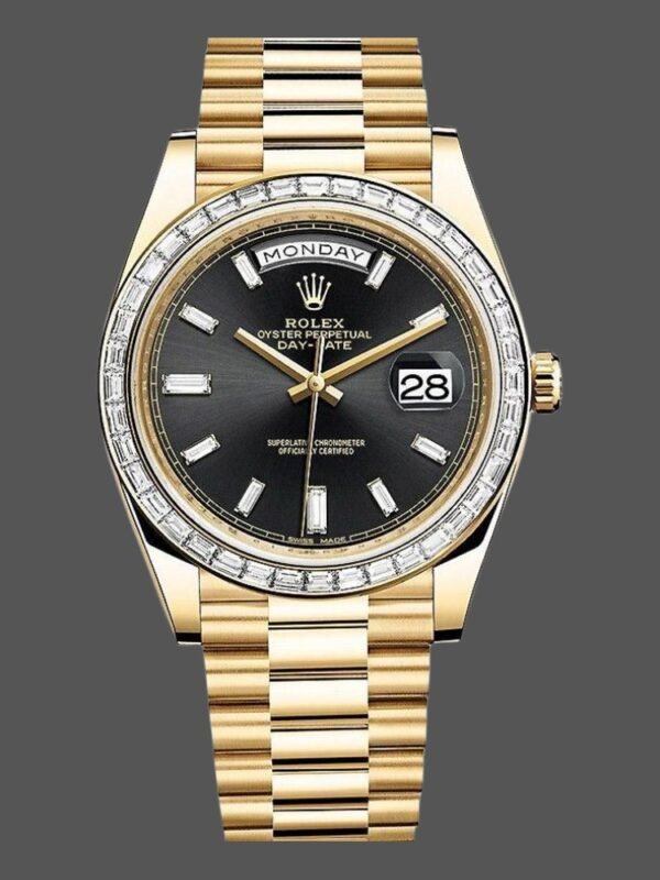 Rolex Day-Date 228398TBR Black Diamond Dial Diamond Bezel 40mm Mens Replica Watch - Image 1