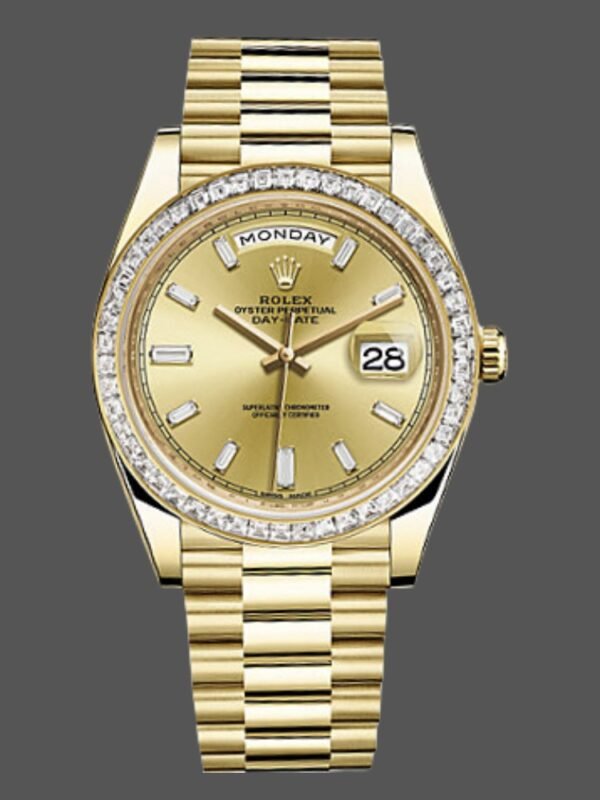 Rolex Day-Date 228398TBR Champagne Diamond Dial Diamond Bezel 40mm Mens Replica Watch - Image 1