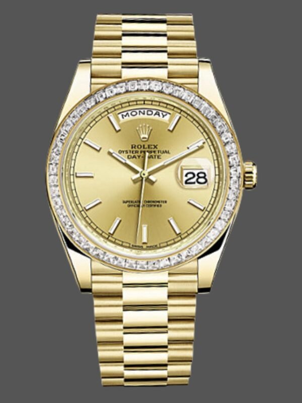 Rolex Day-Date 228398TBR Champagne Index Dial Diamond Bezel 40mm Mens Replica Watch - Image 1