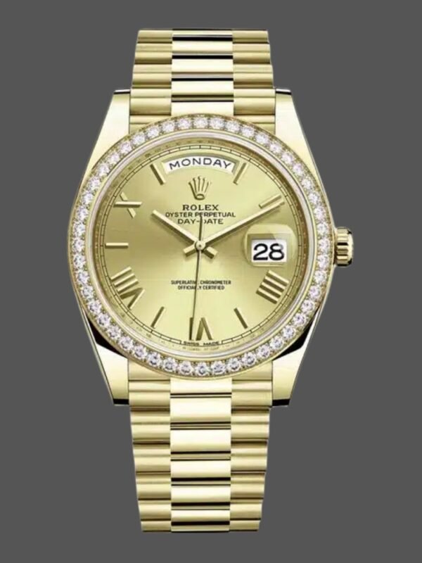Rolex Day-Date 228398TBR Champagne Roman Numeral Dial Diamond Bezel 40mm Mens Replica Watch - Image 1