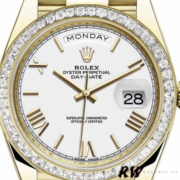 Rolex Day-Date 228398TBR White Roman Numeral Dial Diamond Bezel 40mm Mens Replica Watch - Image 2