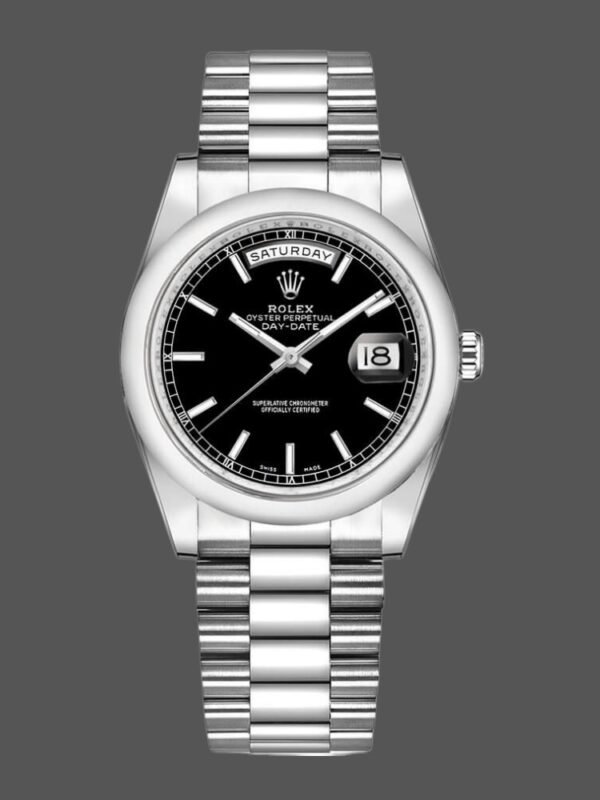 Rolex Day Date 118206 Platinum Black Dial 36mm Unisex Replica Watch - Image 1