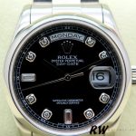 Rolex Day Date 118206 Platinum Black Diamond Dial 36mm Unisex Replica Watch - Image 3