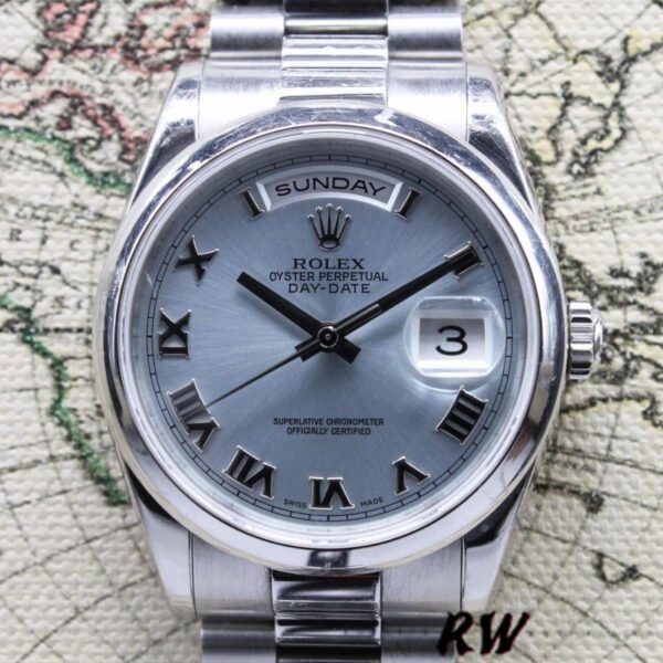 Rolex Day Date 118206 Platinum Ice Blue dial 36mm Unisex Replica Watch - Image 2