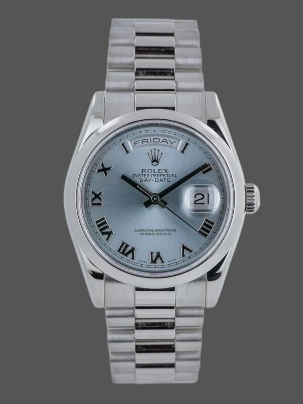 Rolex Day Date 118206 Platinum Ice Blue dial 36mm Unisex Replica Watch - Image 1