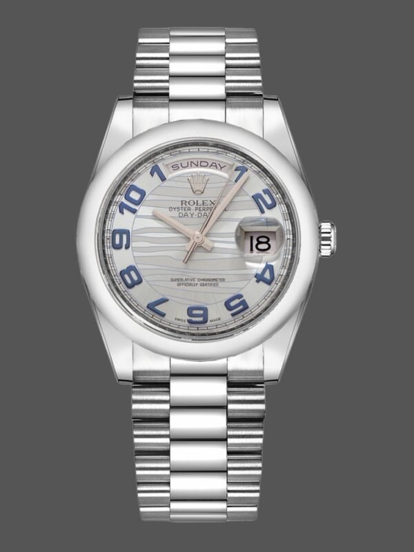 Rolex Day Date 118206 Wave Pattern Ice Blue Dial Arabic Numerals 36mm Unisex Replica Watch - Image 1