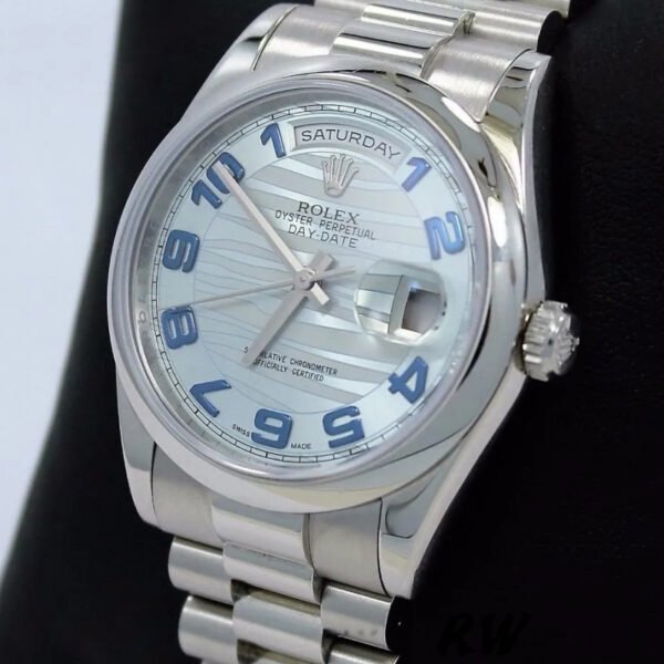 Rolex Day Date 118206 Wave Pattern Ice Blue Dial Arabic Numerals 36mm Unisex Replica Watch - Image 2