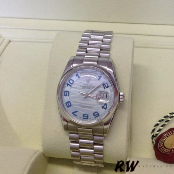 Rolex Day Date 118206 Wave Pattern Ice Blue Dial Arabic Numerals 36mm Unisex Replica Watch - Image 3
