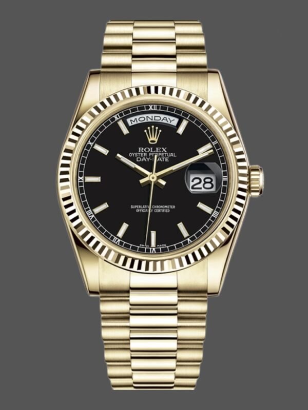 Rolex Day Date 118238 Black Dial Stainless Steel 36mm Mens Replica Watch - Image 1