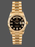 Rolex Day Date 118238 Yellow Gold Black Diamond Dial 36mm Mens Replica Watch