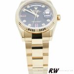Rolex Day Date 118238 Yellow Gold Black Diamond Dial Fluted Bezel 36mm Mens Replica Watch - Image 3