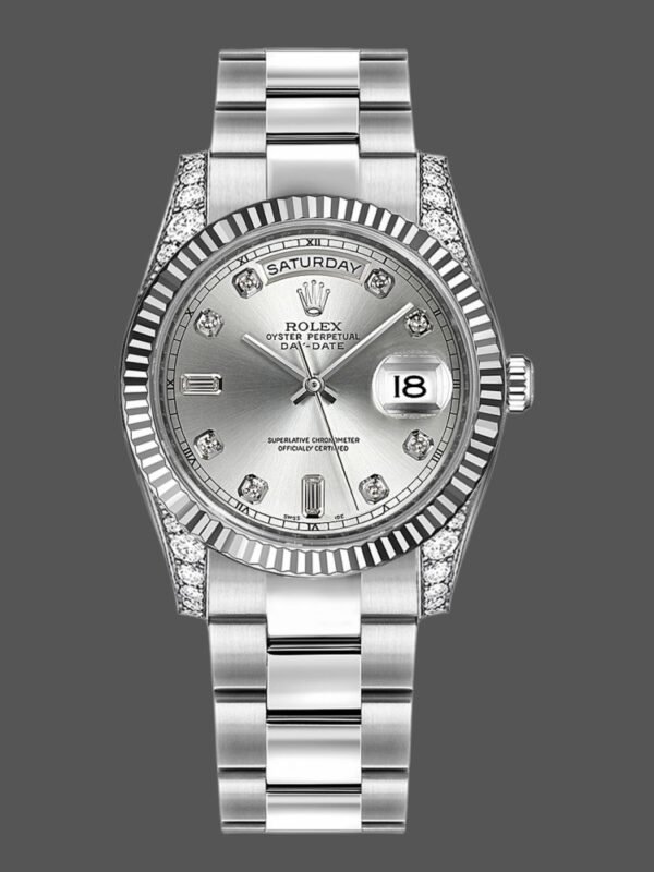 Rolex Day Date 118339 Silver Dial Fluted Bezel 36mm Unisex Replica Watch - Image 1