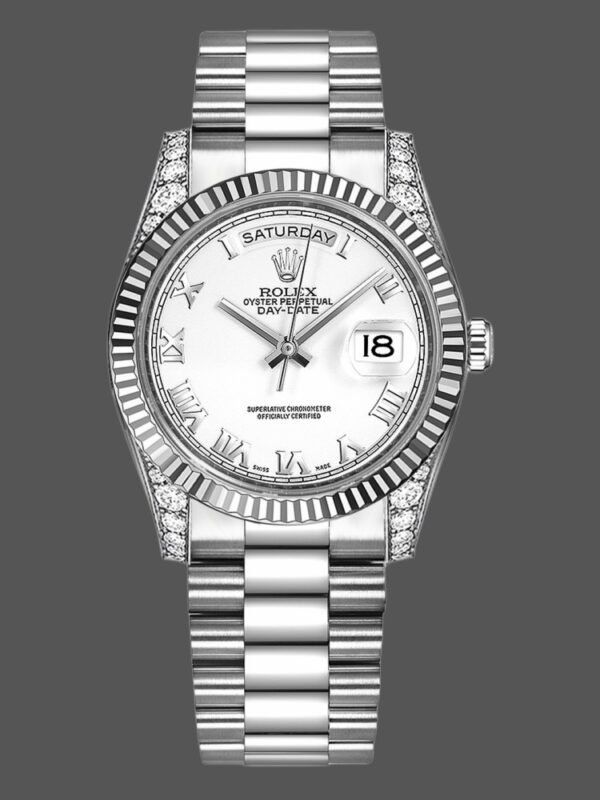 Rolex Day Date 118339 White Dial Fluted Bezel 36mm Unisex Replica Watch - Image 1