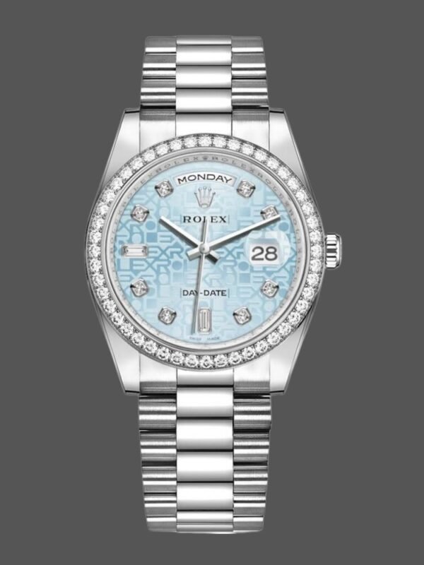 Rolex Day Date 118346 Blue Diamond Dial Platinum 36mm Unisex Replica Watch - Image 1