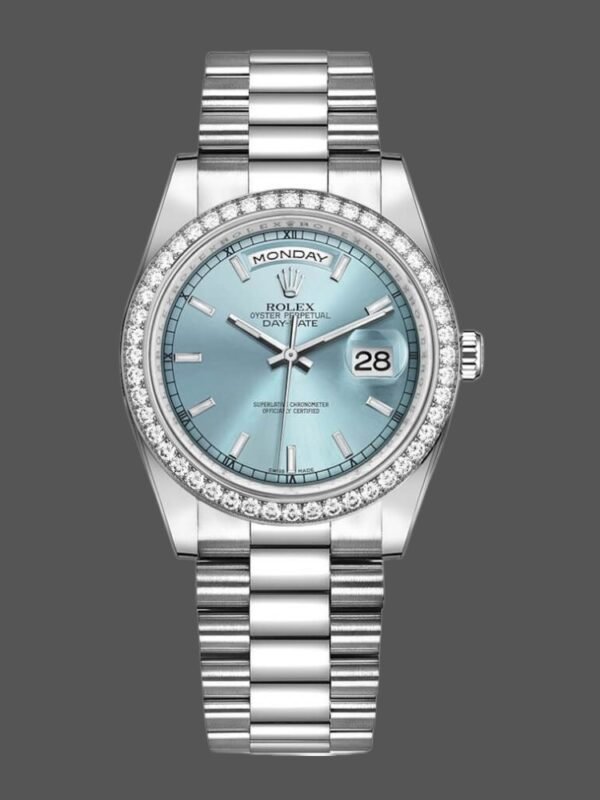 Rolex Day Date 118346 Ice Blue Dial Diamond 36mm Unisex Replica Watch - Image 1