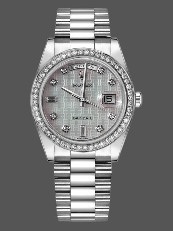 Rolex Day Date 118346 Oxford Motif Diamond Dial 36mm Unisex Replica Watch - Image 1