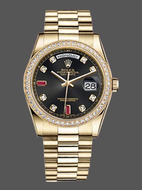 Rolex Day Date 118348 Black Diamond Dial 36mm Unisex Replica Watch - Image 1