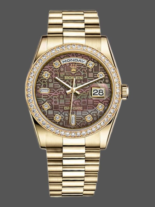 Rolex Day Date 118348 Black MOP Dial Yellow Gold 36mm Unisex Replica Watch - Image 1