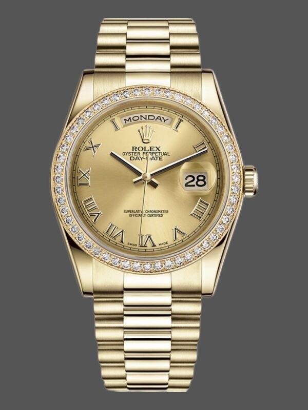 Rolex Day Date 118348 Champagne dial Yellow Gold 36mm Unisex Replica Watch - Image 1