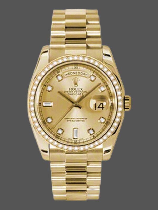 Rolex Day Date 118348 Champagne diamond Dial Yellow Gold 36mm Unisex Replica Watch - Image 1