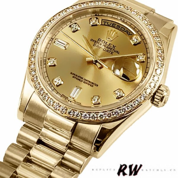 Rolex Day Date 118348 Champagne diamond Dial Yellow Gold 36mm Unisex Replica Watch - Image 4
