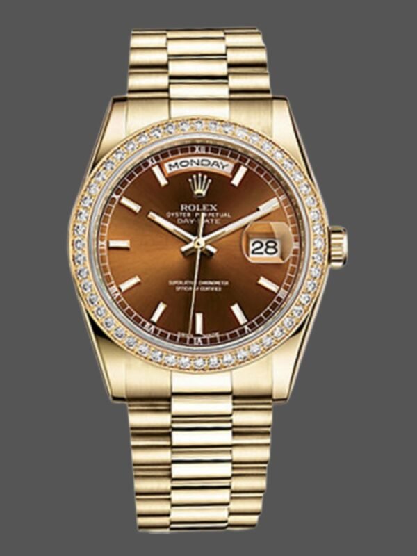 Rolex Day Date 118348 Chocolate Brown Dial Yellow Gold 36mm Unisex Replica Watch - Image 1
