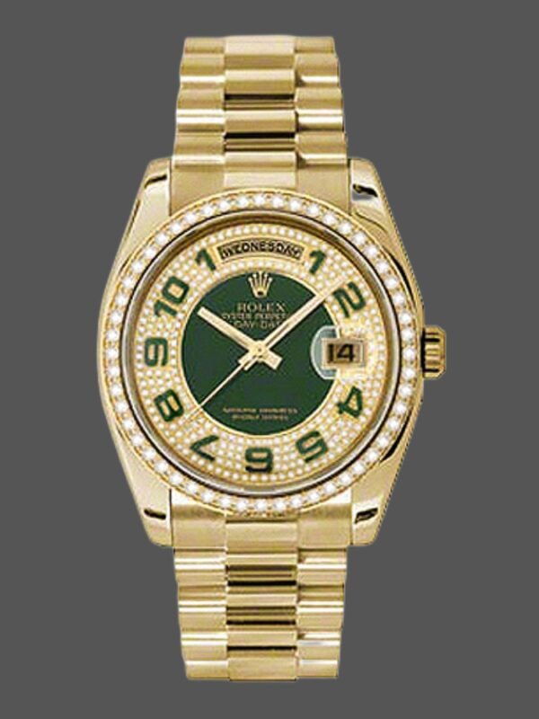 Rolex Day Date 118348 Green Diamond Dial Yellow Gold 36mm Unisex Replica Watch - Image 1