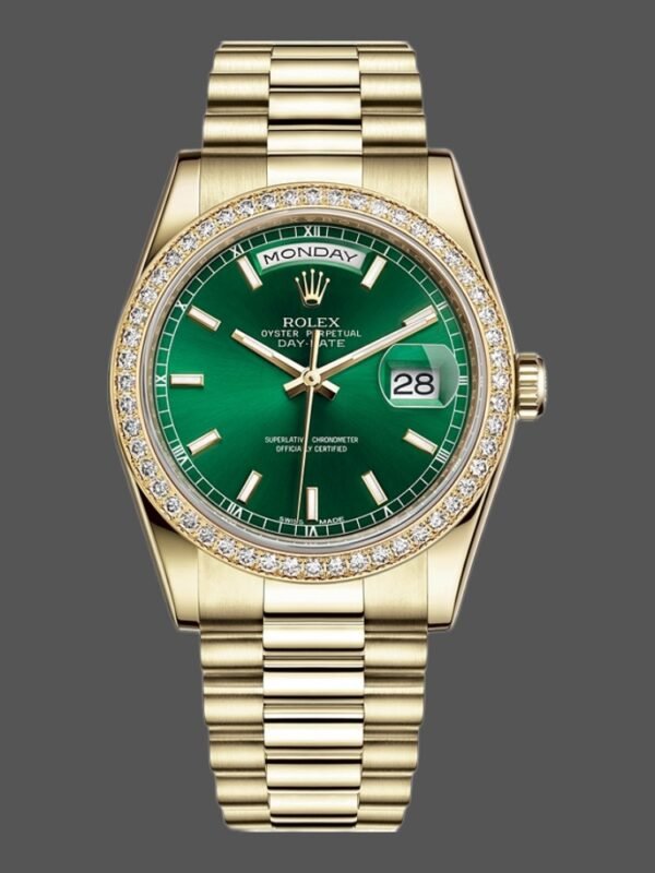 Rolex Day Date 118348 Green Index Dial Yellow Gold 36mm Unisex Replica Watch - Image 1