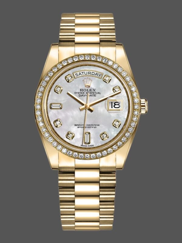Rolex Day Date 128348RBR MOP Yellow Gold 36MM Unisex Replica Watch - Image 1