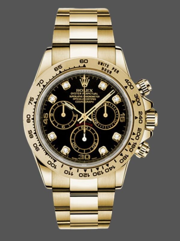Rolex Daytona 116508 Yellow Gold Black Diamond Dial 40MM Mens Replica Watch - Image 1