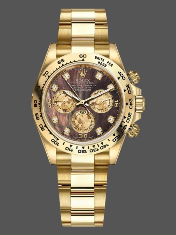 Rolex Daytona 116508 Yellow Gold Black Mother Of Pearl Dial 40MM Mens Replica Watch - Image 1