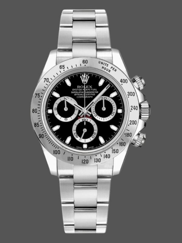 Rolex Daytona 116520 Stainless Steel Case Black Dial 40MM Mens Replica Watch - Image 1