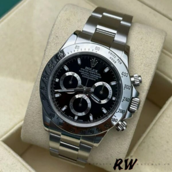 Rolex Daytona 116520 Stainless Steel Case Black Dial 40MM Mens Replica Watch - Image 3
