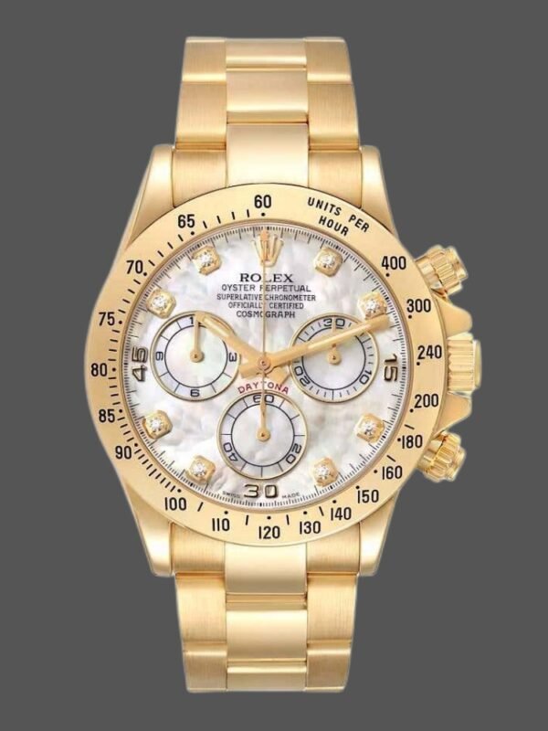 Rolex Daytona 116528 Yellow Gold Mother of Pearl Diamond Dial 40mm Mens Replica Watch - Image 1