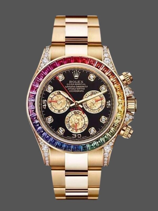 Rolex Daytona 116598 Yellow Gold Black Diamond Dial 40MM Mens Replica Watch - Image 1