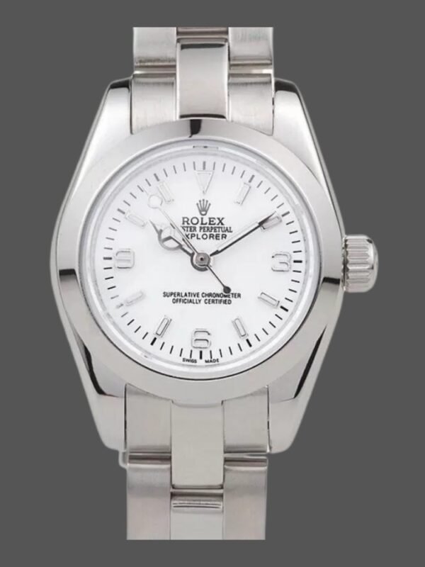 Rolex Explorer Polished 98088 Stainless Steel White Dial 26MM Lady Replica Watch - Image 1