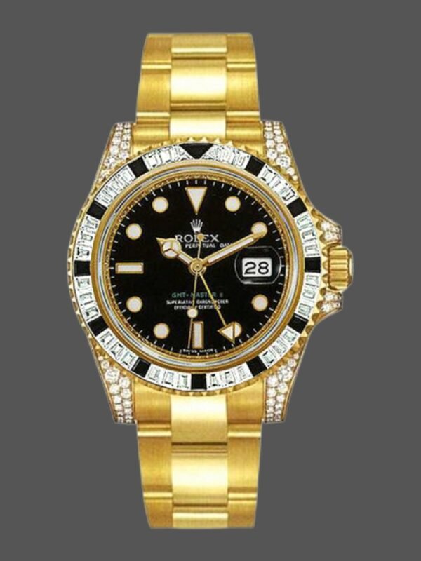 Rolex GMT-Master II 116758 Yellow Gold Black Dial Diamonds 40mm Mens Replica Watch - Image 1
