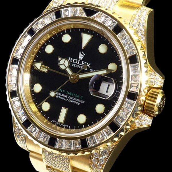 Rolex GMT-Master II 116758 Yellow Gold Black Dial Diamonds 40mm Mens Replica Watch - Image 3